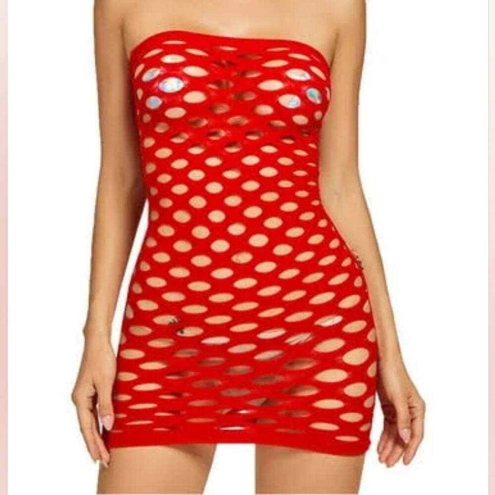 New‎ Red Lingerie Dress Beach Cover Up  Sexy Bandeau Style Clubcore Dress XS- XL